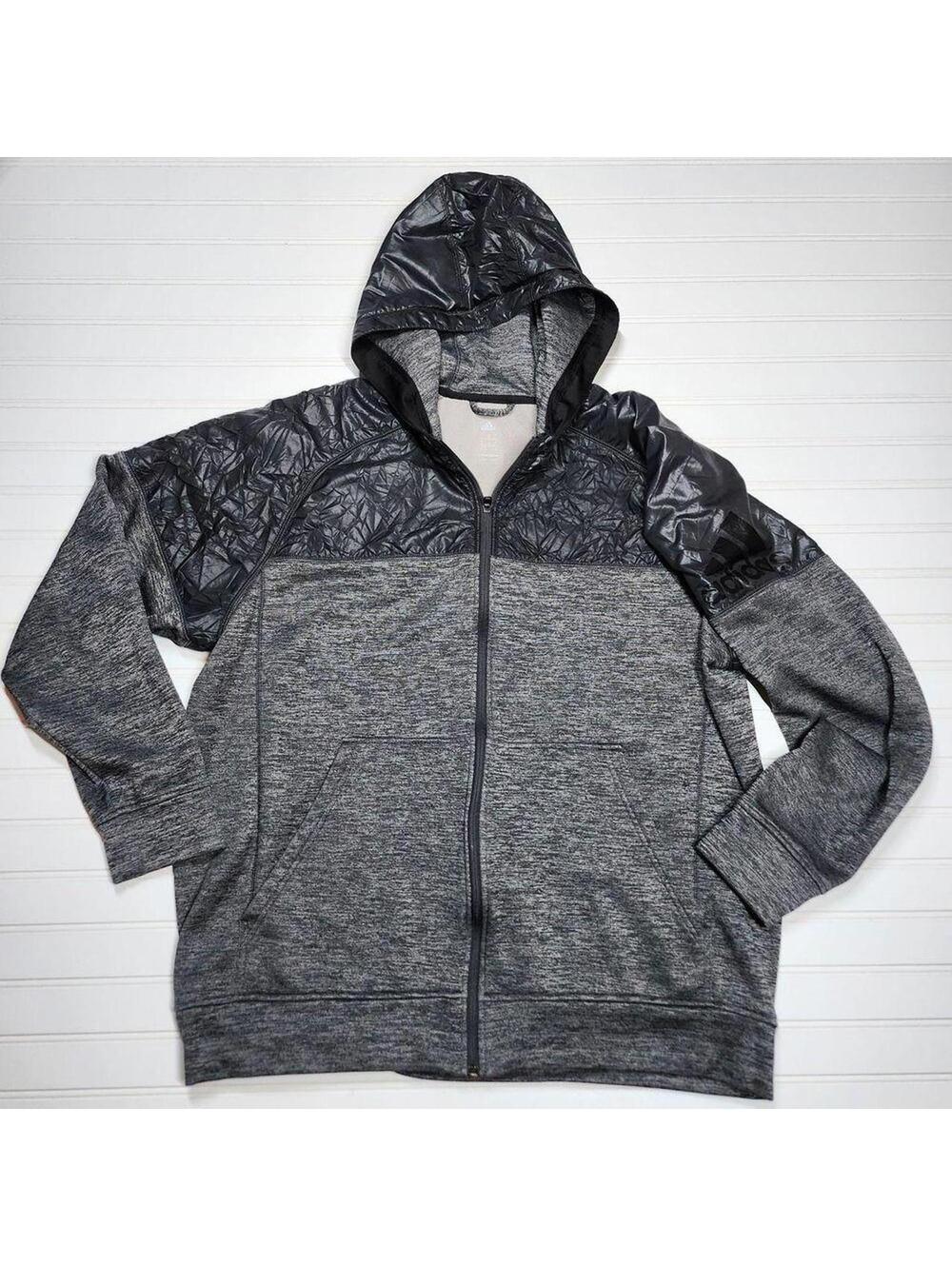 Adidas Climawarm Hoodie XL Gray Black Full Zip Fleece Lined